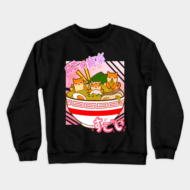 Shiba Inu Ramen Noodles Crewneck Sweatshirt by Lean Mean Meme Machine